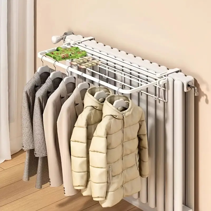 Winter Clothing Storage - Heavy-Duty Wall-Mounted Radiator Rack - Pull-Out