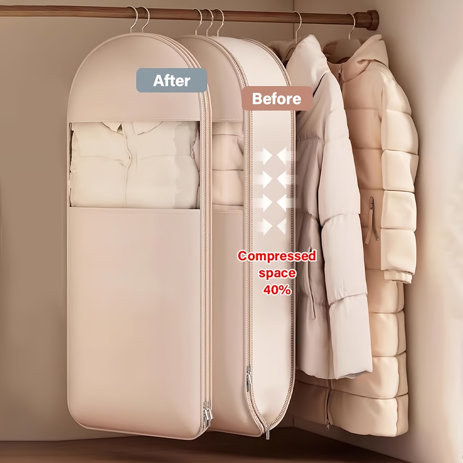 Beige Compression Hanging Bag, - Winter Clothing Storage 评论和价格