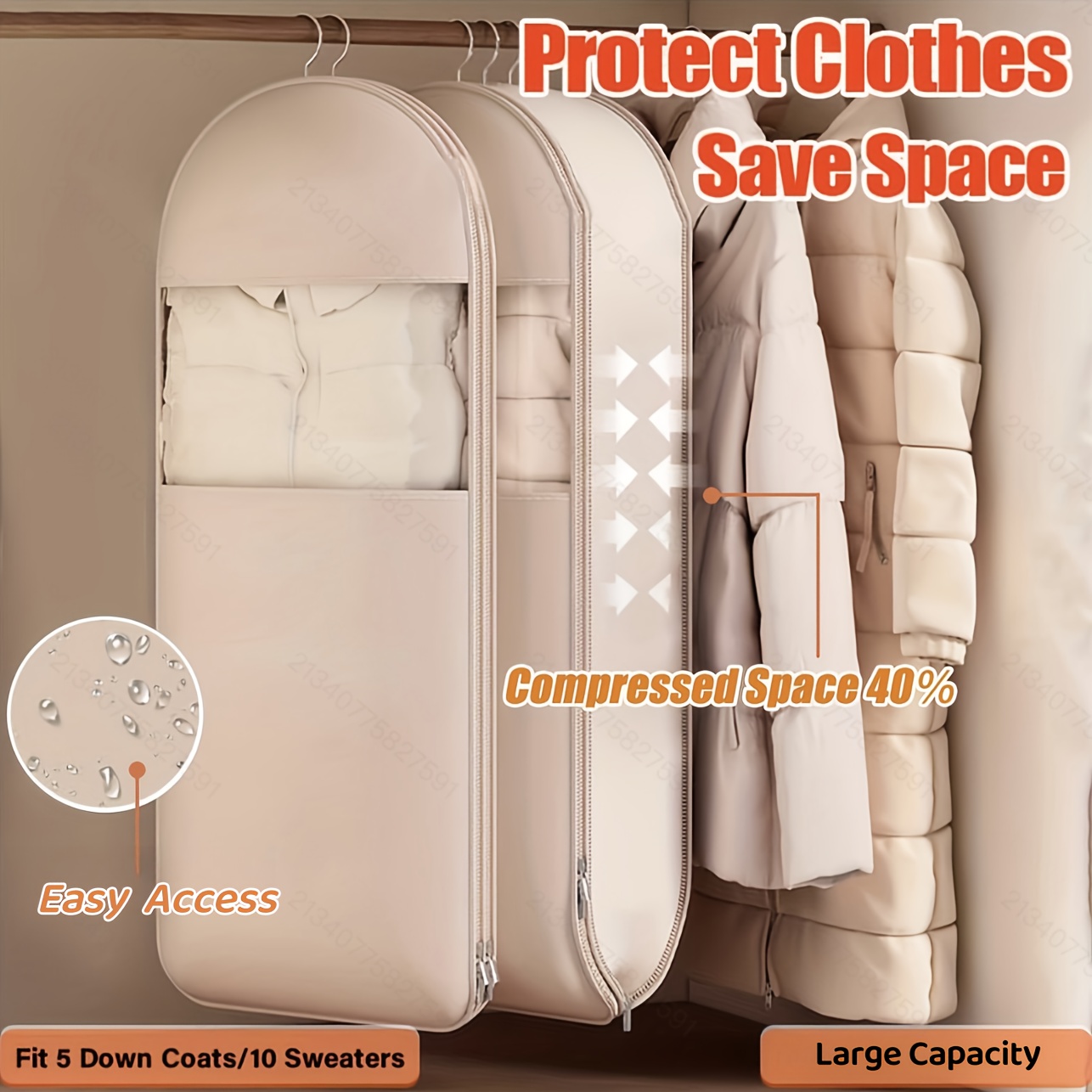 Beige Compression Hanging Bag, - Winter Clothing Storage 评论和价格