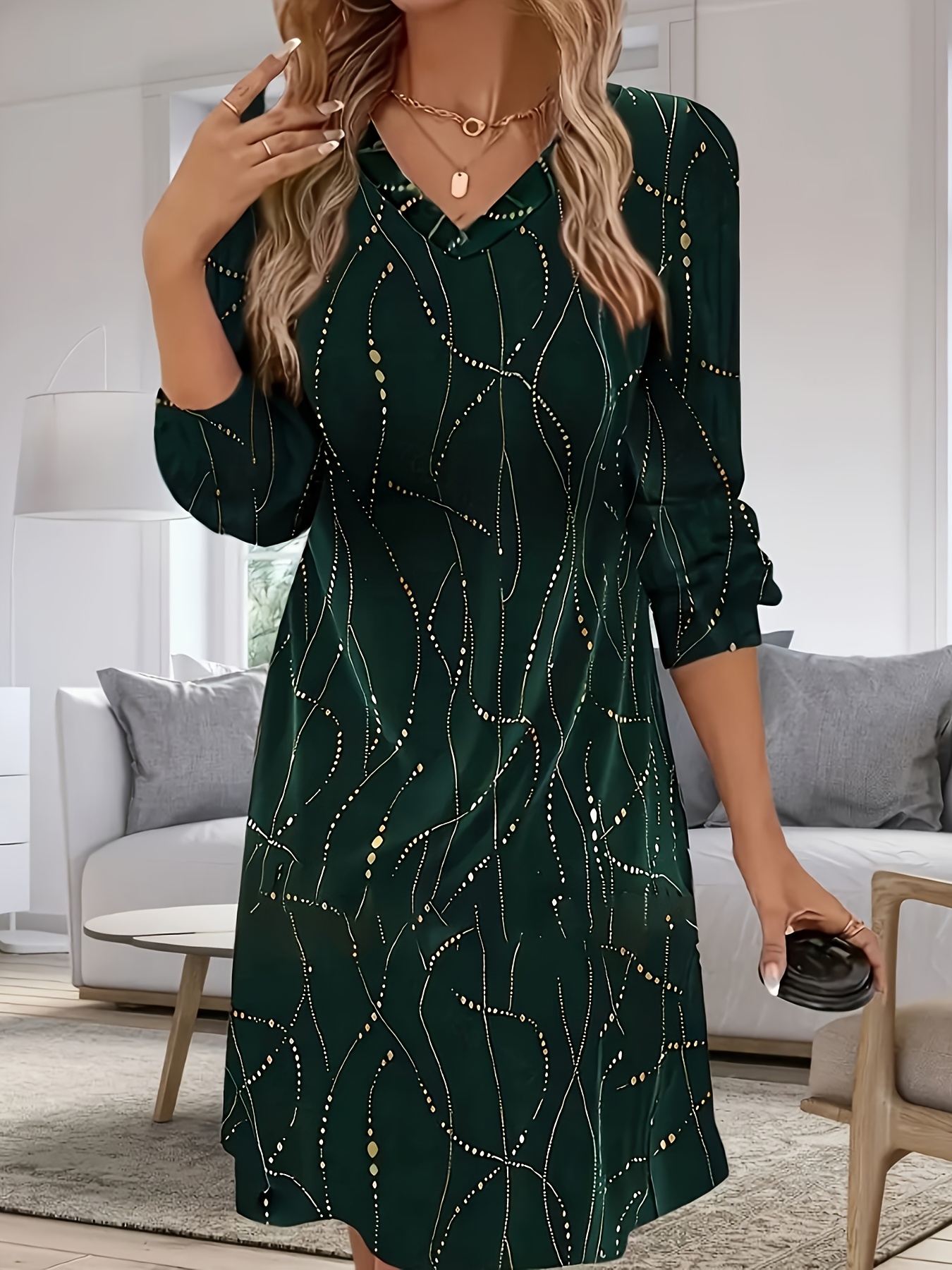 plus Size Velvet Golden Print  - Winter Clothing For Plus Size Women 评论和价格