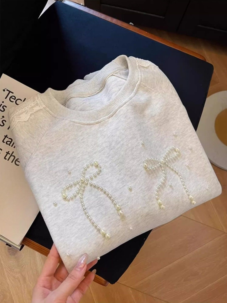 Round Neck Pearl Women's Sweat - Winter Clothing Essentials 评论和价格