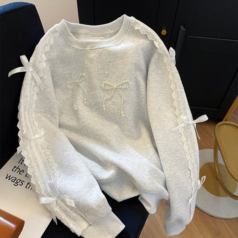 Round Neck Pearl Women's Sweat - Winter Clothing Essentials 评论和价格