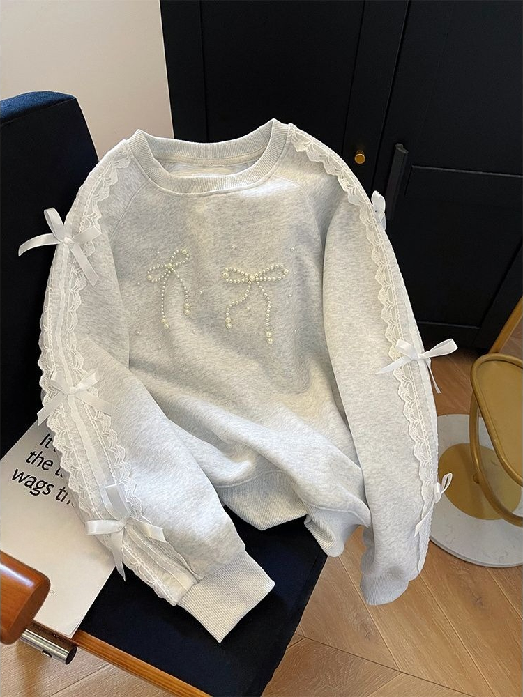 Round Neck Pearl Women's Sweat - Winter Clothing Essentials 评论和价格