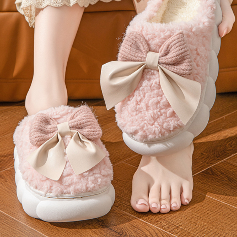 Sweet Bowknot Furry Indoor Sli - Winter Clothing Material 评论和价格