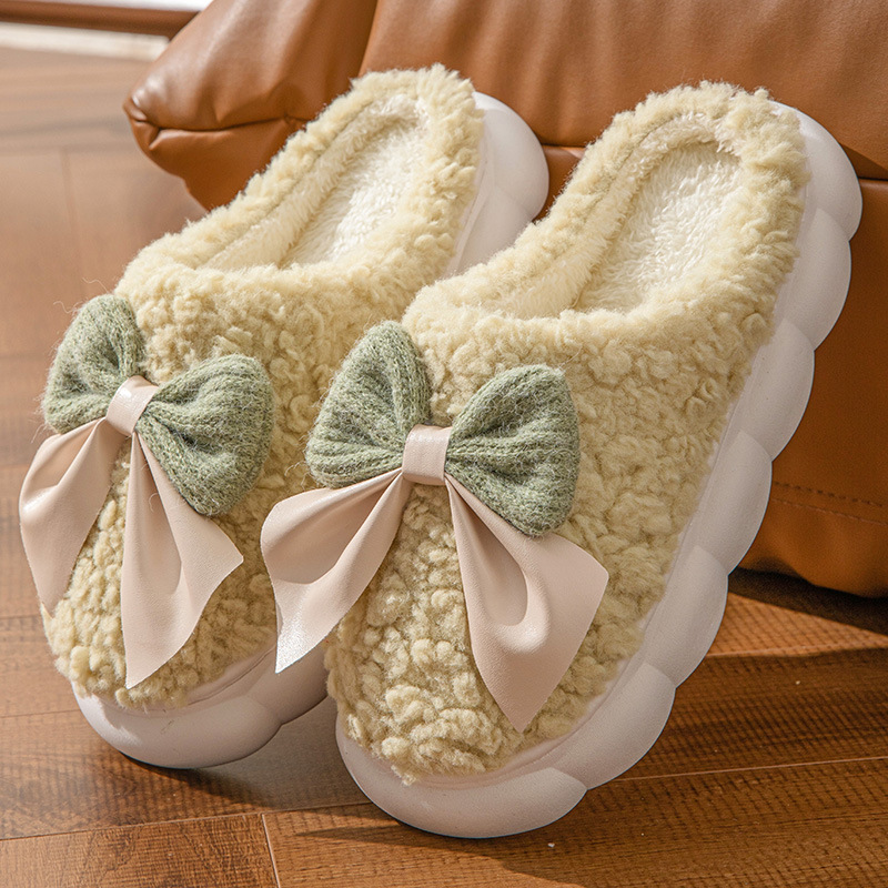 Sweet Bowknot Furry Indoor Sli - Winter Clothing Material 评论和价格