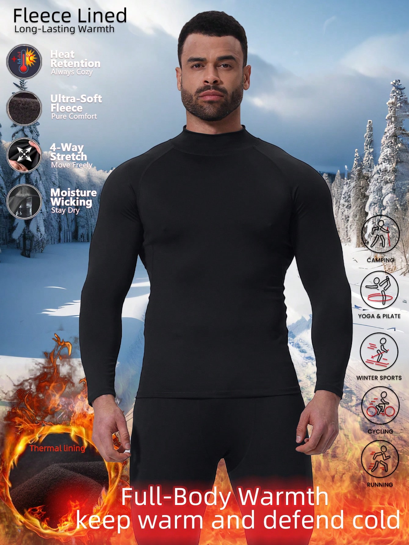 Fleece-Lined High Neck Long Sl - Thermal Base Layer 评论和价格